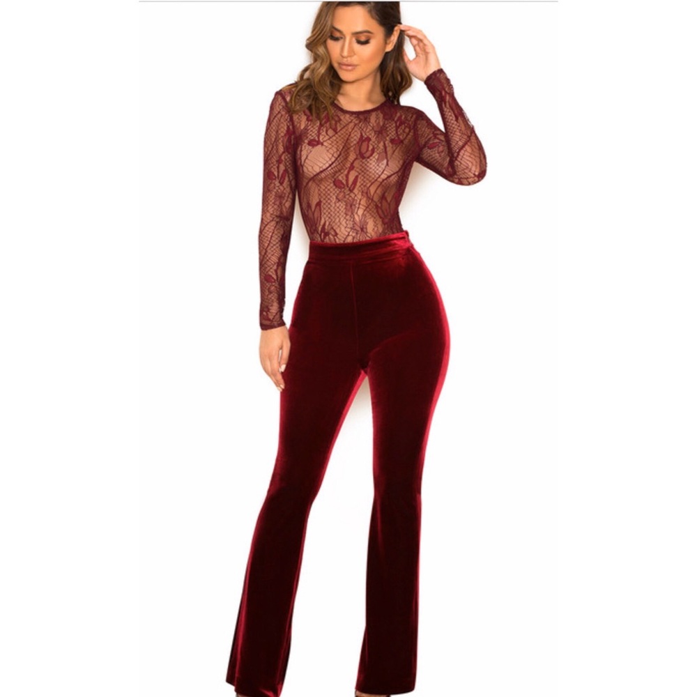 Adah wine velvet high waist pants